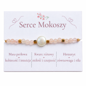 Bransoletka z kwarcem różowym, hematytem i masą perłową inspirowana boginią Mokoszą – ręcznie wykonana biżuteria Mokoszanka.