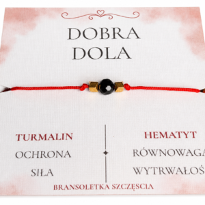 Czerwona bransoletka szczęścia Dobra Dola Mini z turmalinem i hematytem – ręcznie wykonana Mokoszanka