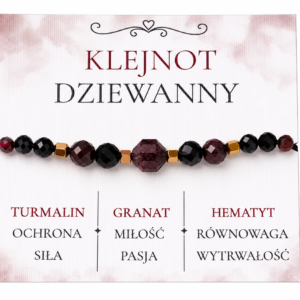 Bransoletka z granatem Klejnot Dziewanny z turmalinem i hematytem – ręcznie wykonana biżuteria Mokoszanka