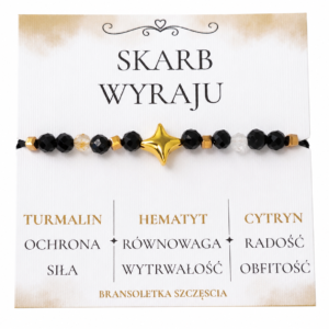 Bransoletka z cytrynem Skarb Wyraju z turmalinem, hematytem i złotą gwiazdką – ręcznie wykonana biżuteria Mokoszanka