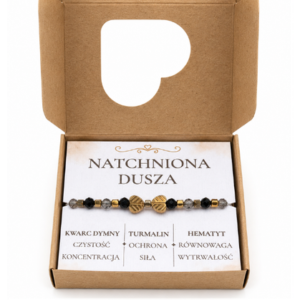 Natchniona dusza - bransoletka z kwarcem dymnym, hematytem i turmalinem na sznurku